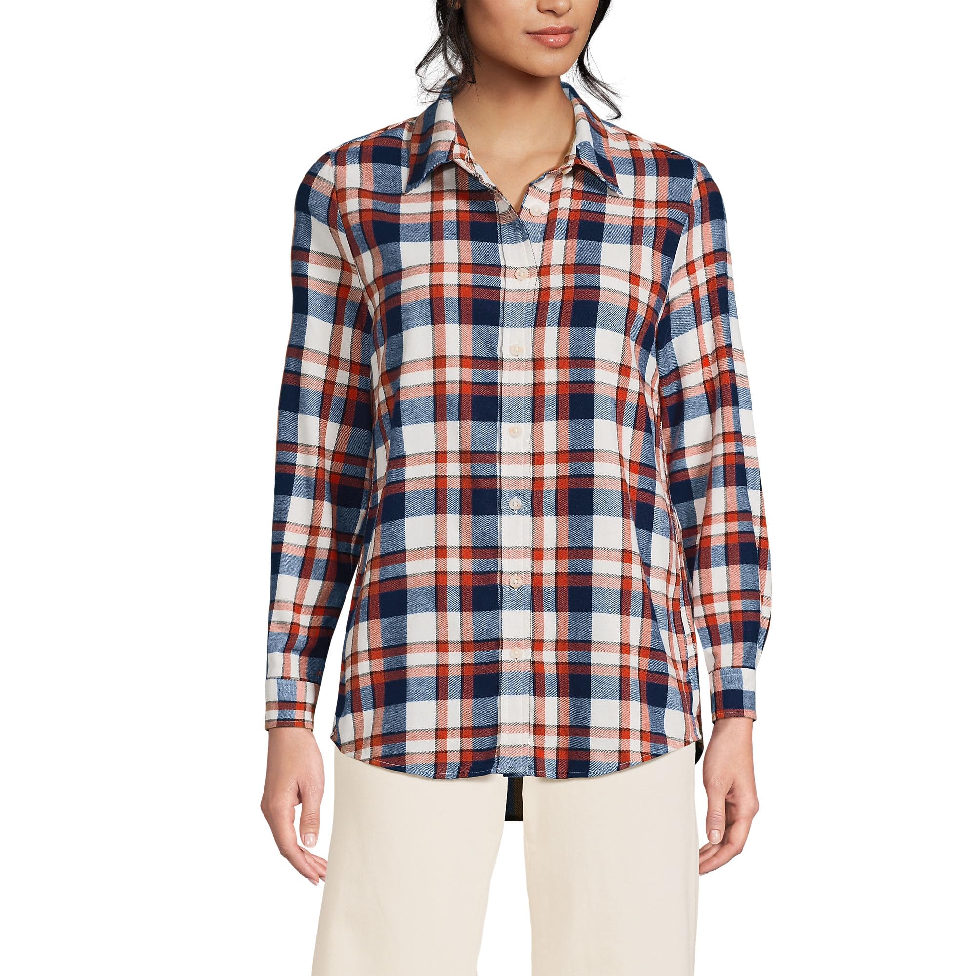 Lands' End Women's Flannel Boyfriend Fit Long Sleeve Shirt