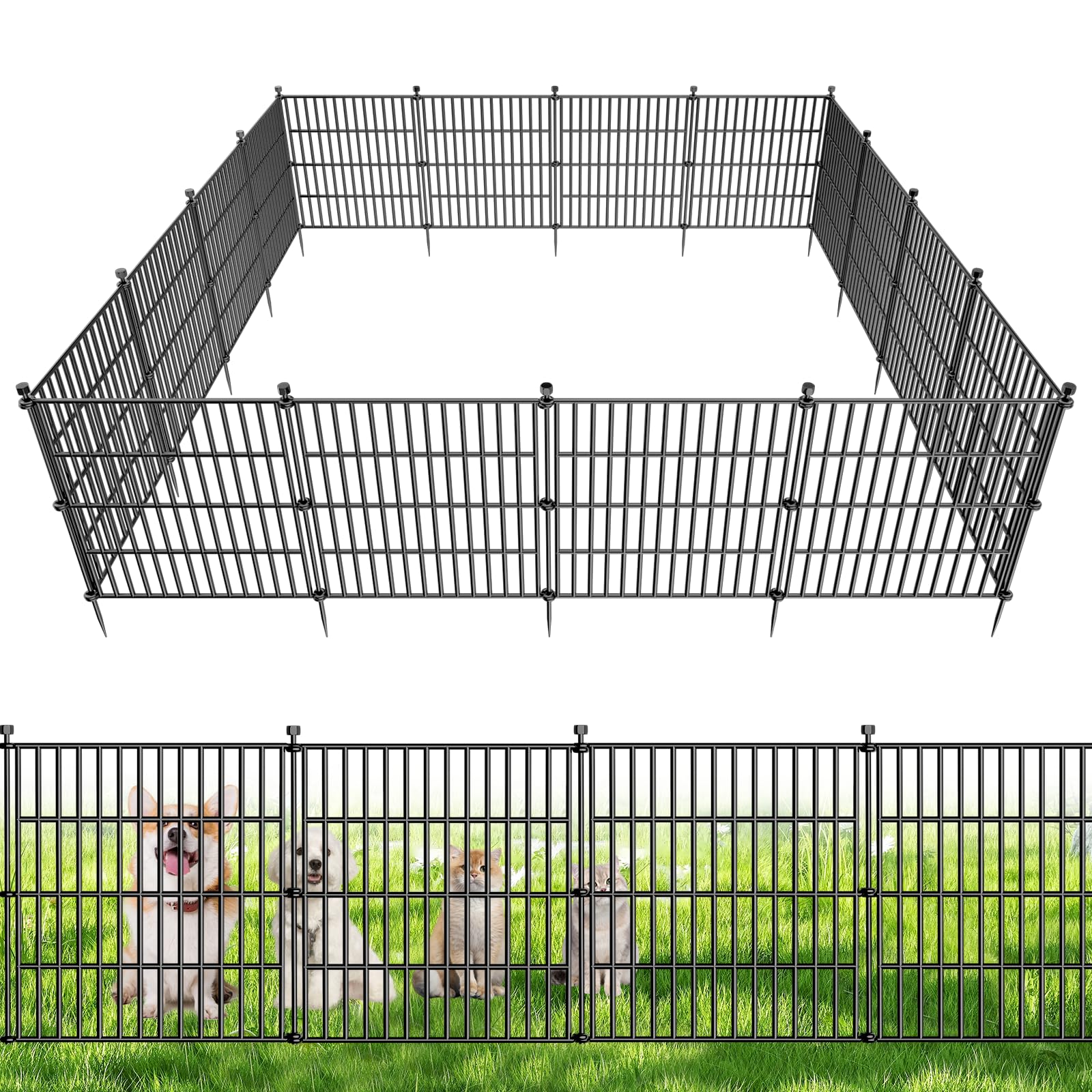 10 Panels No Dig Decorative Garden Fence, 61 cm (H) x 610 cm (L) Dog Fence Outdoor for Yard, Rustproof Metal Temporary Fencing, Animal Barrier Fence for Rabbits, Flower Bed & Borders