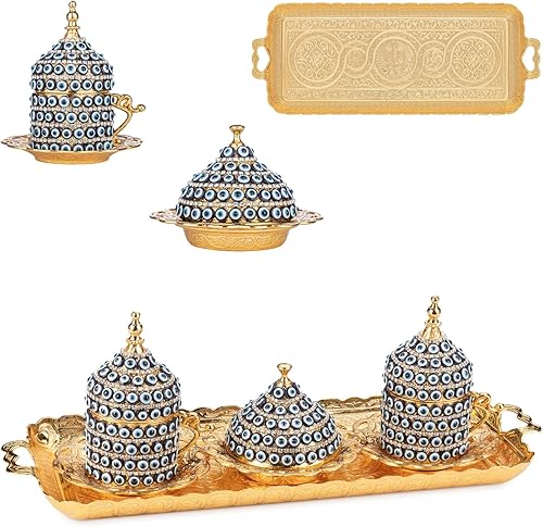 Alisveristime Juego de tazas de café expreso hechas a mano con bandeja y azucarero (juego de 2) (plateado)