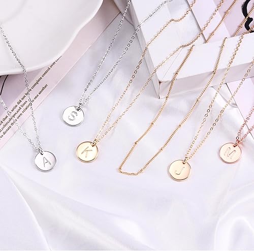 Miniatura 6 de IEFWELL Collares con iniciales para mujeres y niñas, plata chapada en oro de 14 quilates, collar de monedas martilladas grabadas de doble cara,