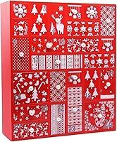 Vista 1 de Juegoal Calendario de Adviento rojo con cuenta regresiva de 24 cajones para Navidad, Adviento de madera recargable, 15 pulgadas de alto