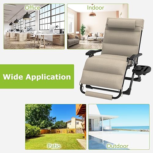 Miniatura 6 de Suteck Silla de campamento reclinable XL de gravedad cero de gran tamaño con cojín lavable, sillas de salón para exteriores, sillón reclinable para