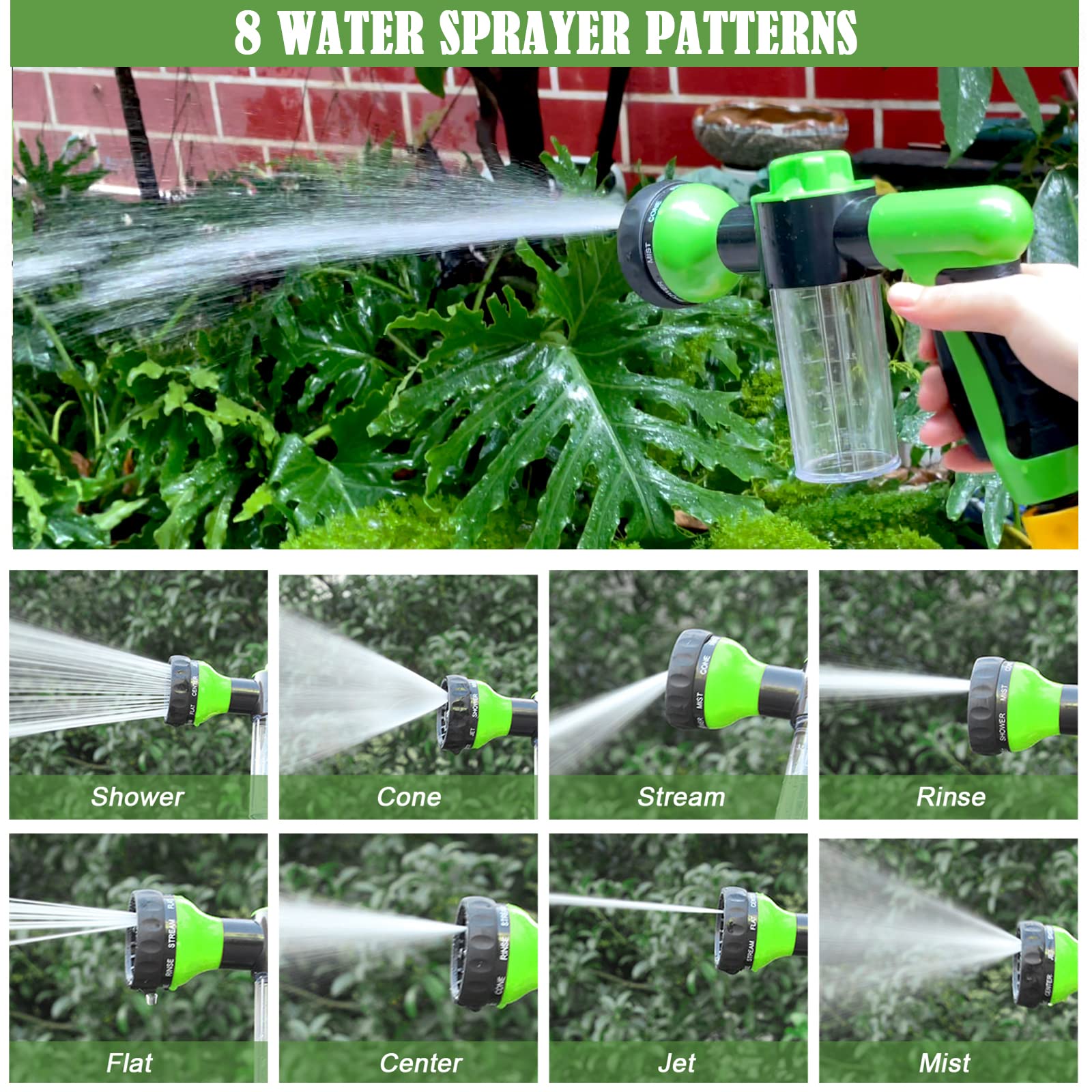 Dog Wash Sprayer Outdoor, 8-in-1 Dog Sprayer Hose Attachment with Massage Brush and Pet Grooming Comb, 3/4 Inch Standard Garden Hose Nozzle for Watering Flowers, Car Washing, Pet Bathing(Green) - image 2