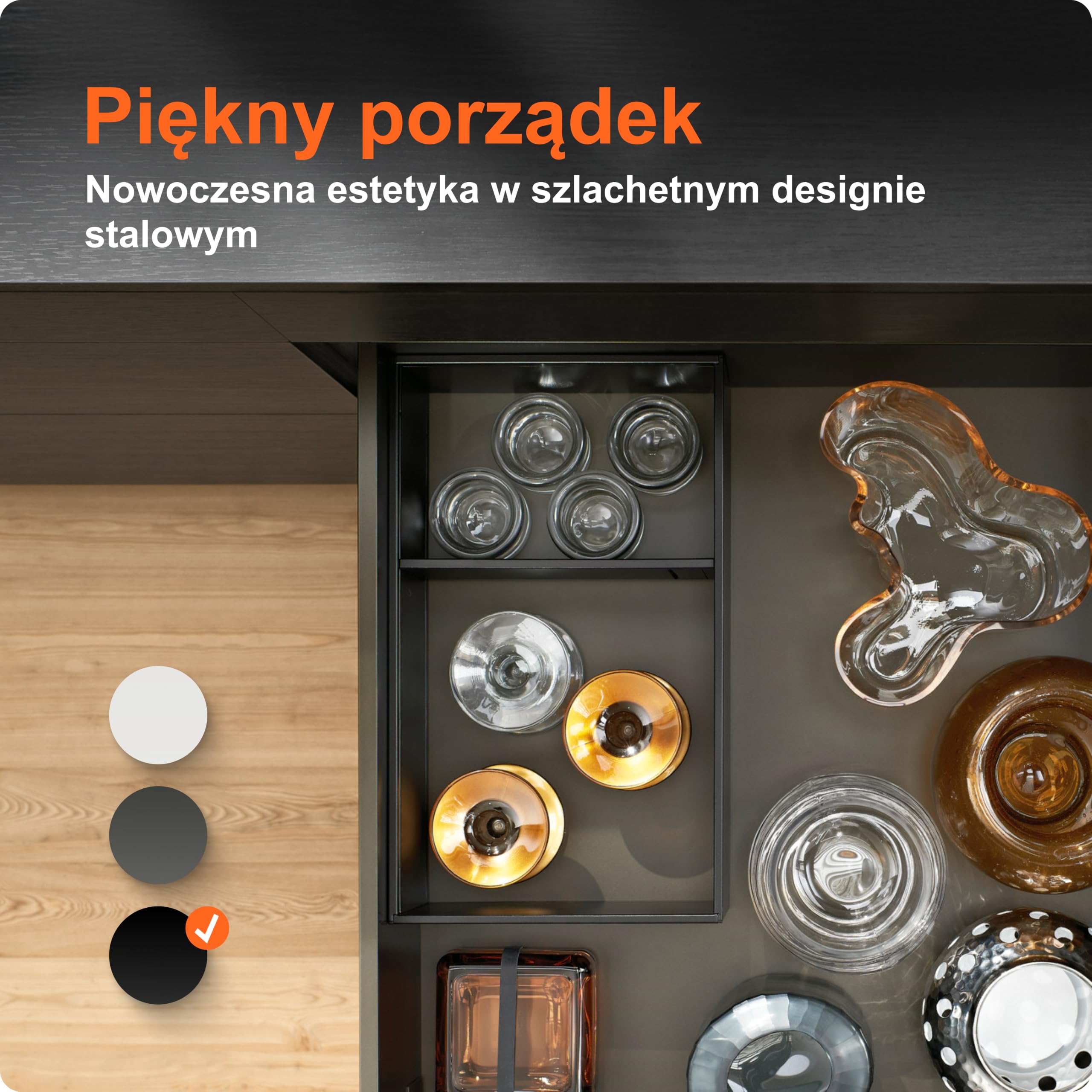 blum AMBIA-LINE organizer szuflady ze stali lakierowanej proszkowo | idealny do kuchni, łazienki i pokoju | rozszerzalny modułowo | 37×22×11 cm | z płytką magnetyczną | Czarny karbon