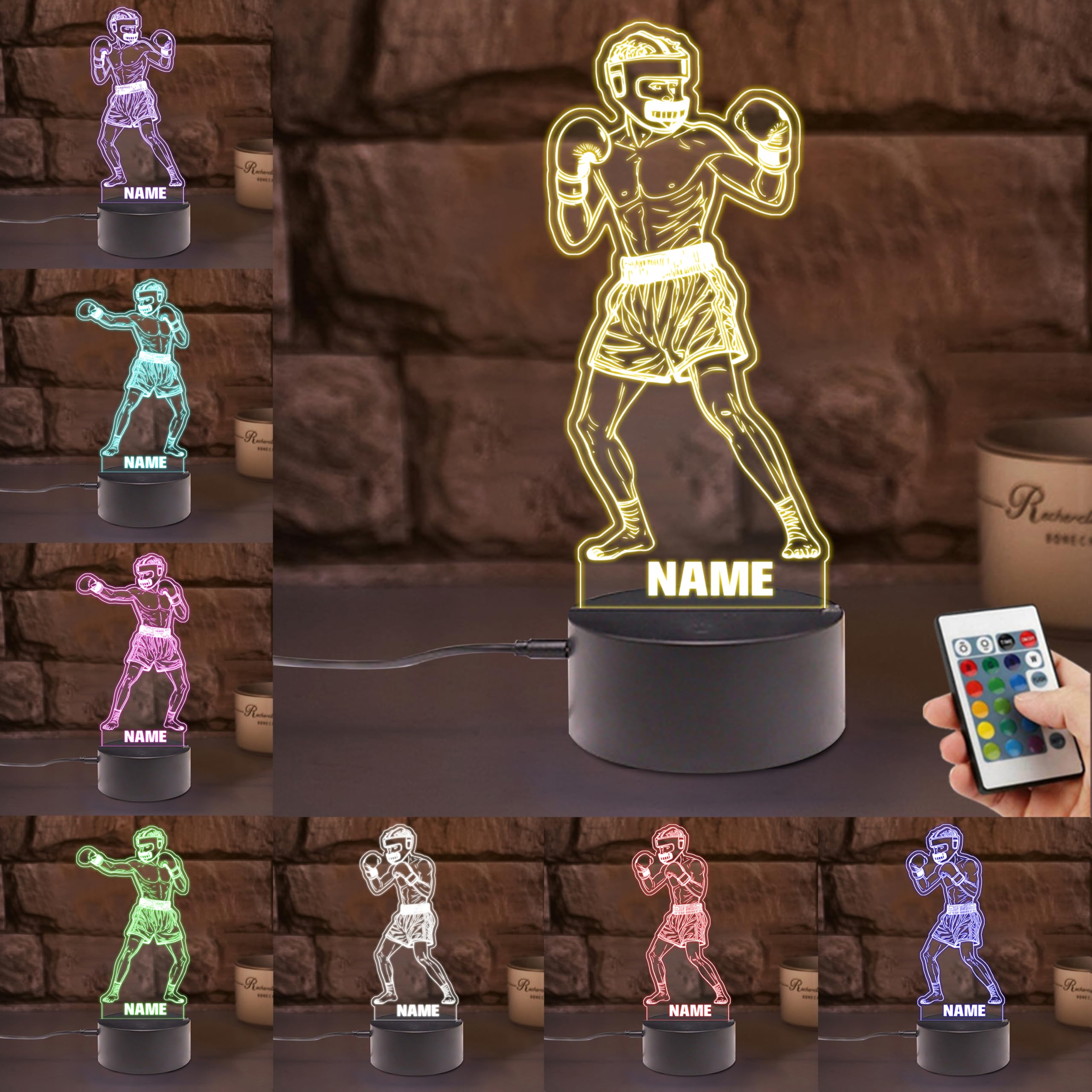 SSRUI Personalized Boxing Night Light Custom Name 3D Illusion Lamp with Multiple Colors Changing, Led Desk Lamp Home Decor Gifts for Christmas Birthday (Boxing)