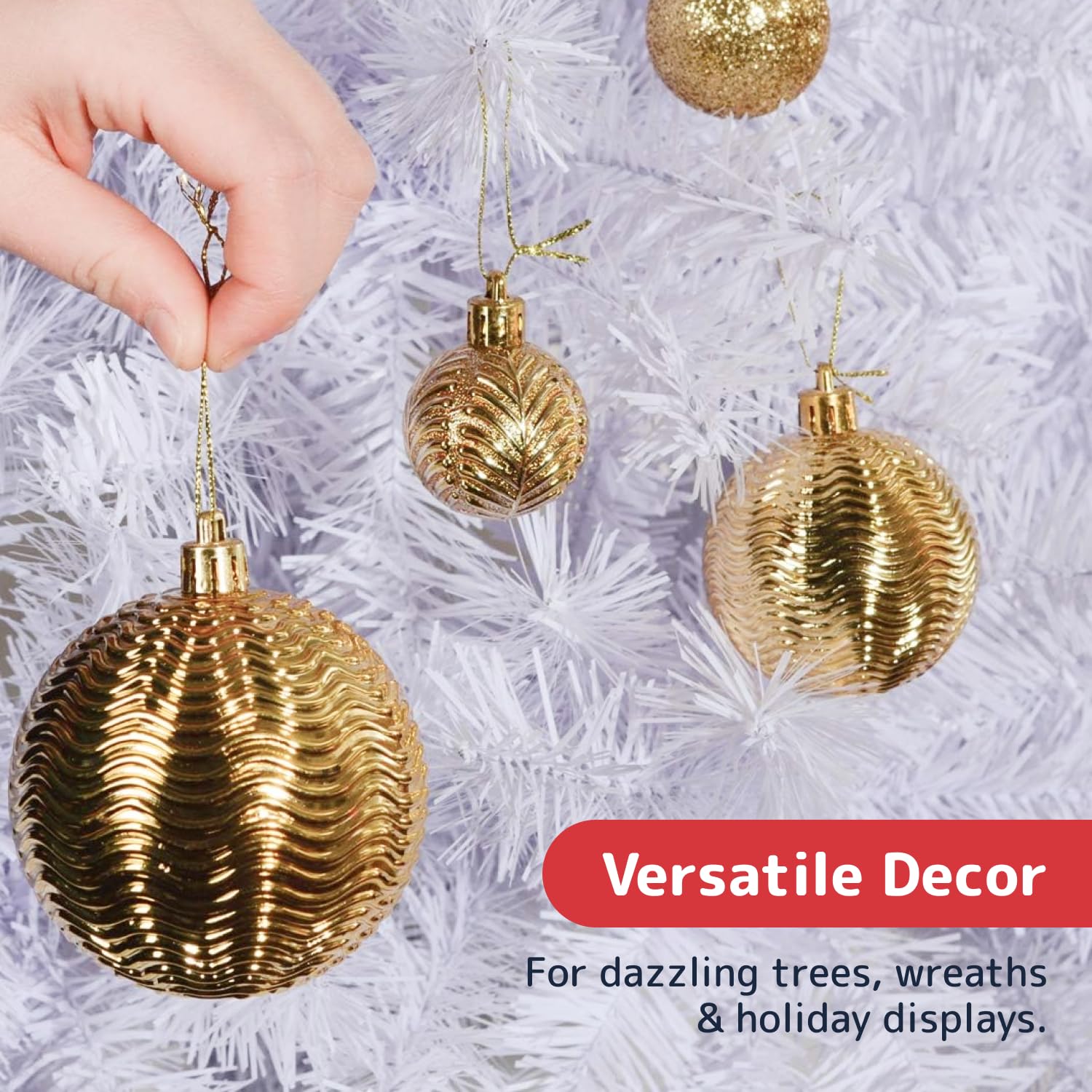 Prextex Boules de Noël Dorées pour Les Décorations de Noël - 36 Boules Noël Incassables avec Fil de Suspension pour la Décoration des Fêtes - Boules de Noël Dorées (Combo de 6 Styles en 3 Tailles)