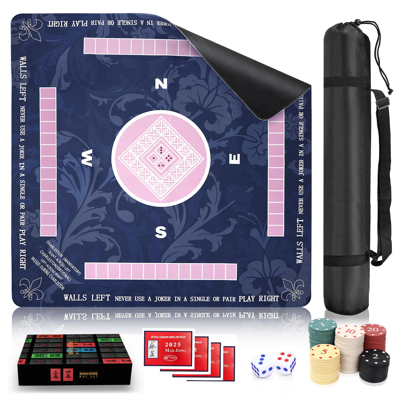 Photo 1 of 2025 Mahjon Mat for Table,31.5" x 31.5" Mahjon Table Mat with Rules,Non-Slip and Noise-Reducing Gaming Mat for Poker,Dominoes,Card,Board & Tile Games,Mahjon Set with Carrying Bag
