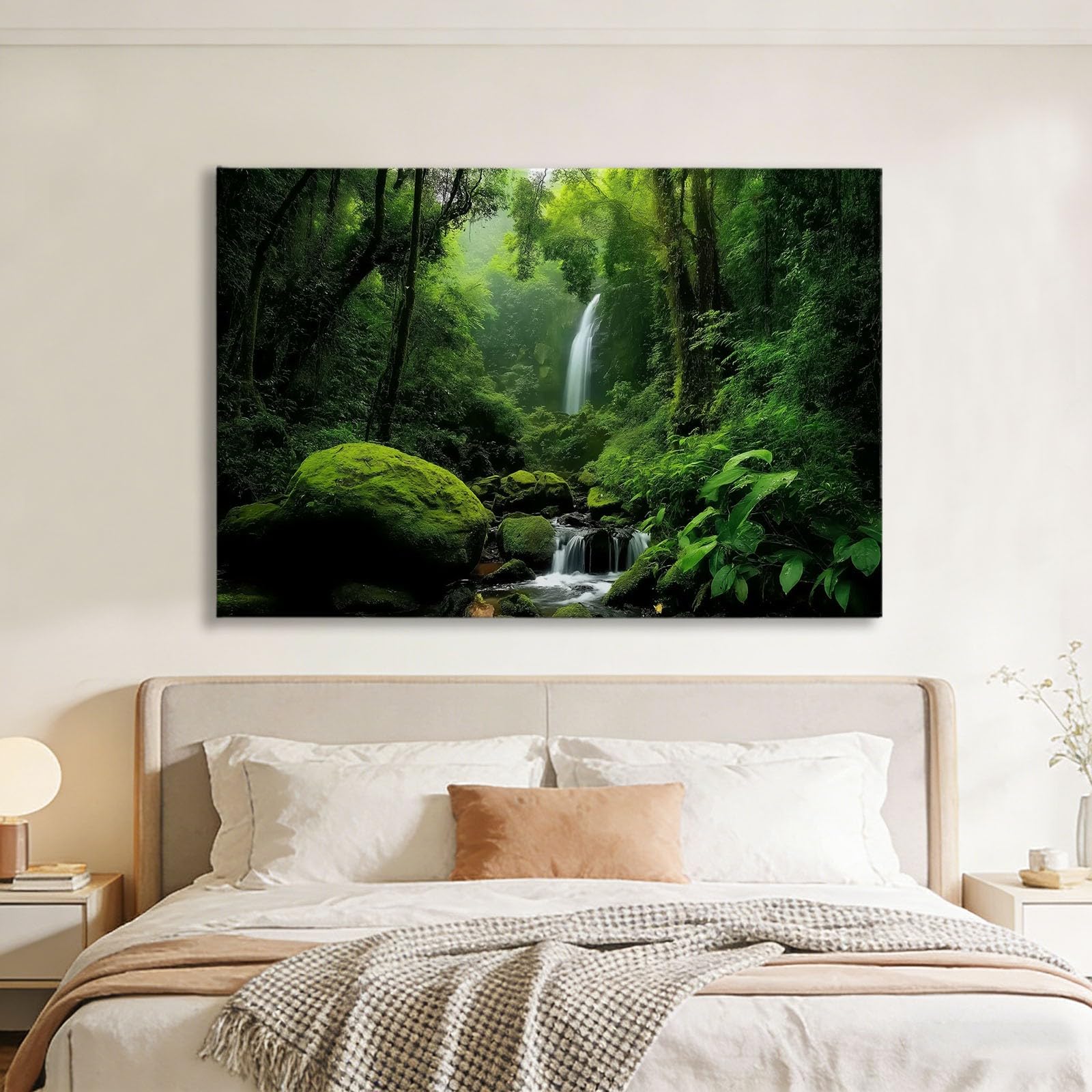 Generisch Wandbilder Wohnzimmer Groß, Leinwand Bilder mit Rahmen Tropischer Regenwald Wasserfall, Aesthetic Modern Wanddekoration für Badezimmer Wohnzimmer Flur 140x70 cm