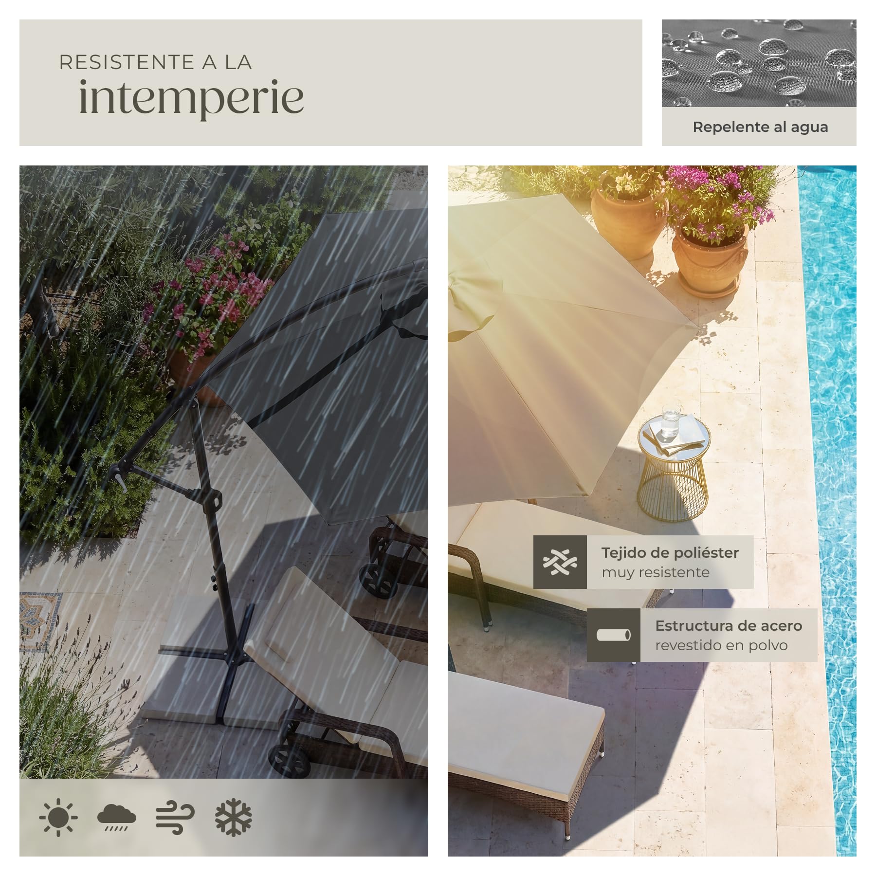 tectake® Sombrilla Terraza Exterior con Manivela Inclinación Regulable, Parasol Terraza Exterior con Doble Techo y Funda Protectora, Sombrillas Jardin Grandes, Muebles Jardin - 3 x 3 m
