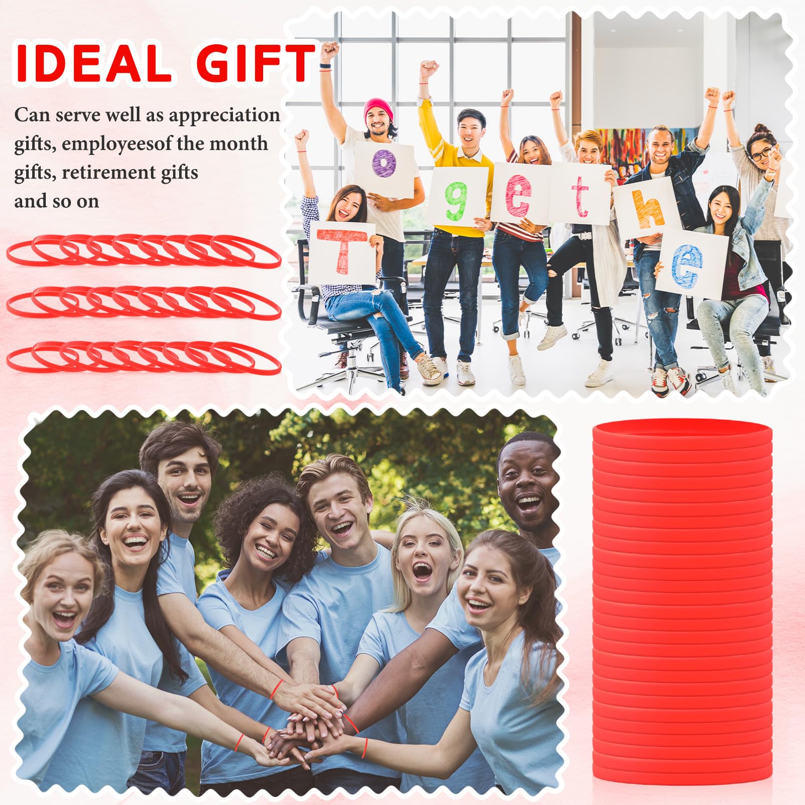Liliful 400 braccialetti in silicone in tinta unita, in gomma bianca, per sport, elastici, per adulti, uomini, donne, adolescenti (rosso)