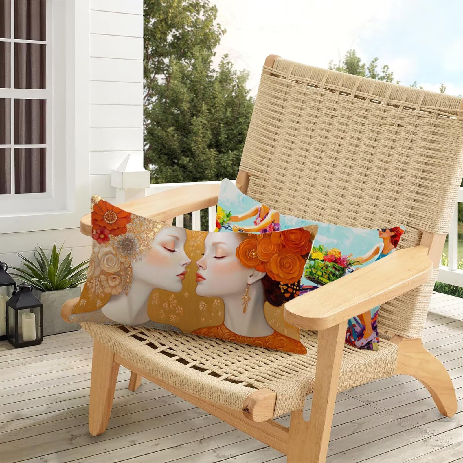 Funda Cojin 70x90 Juego de 2 Cojines Exterior Rectangulares Mujer Cojines Sofa Bicicleta Doble Cara Terciopelo Funda Almohada con Cremallera Oculta para Jardin Sofá Cama Coche Otoño Decorativos G1-947