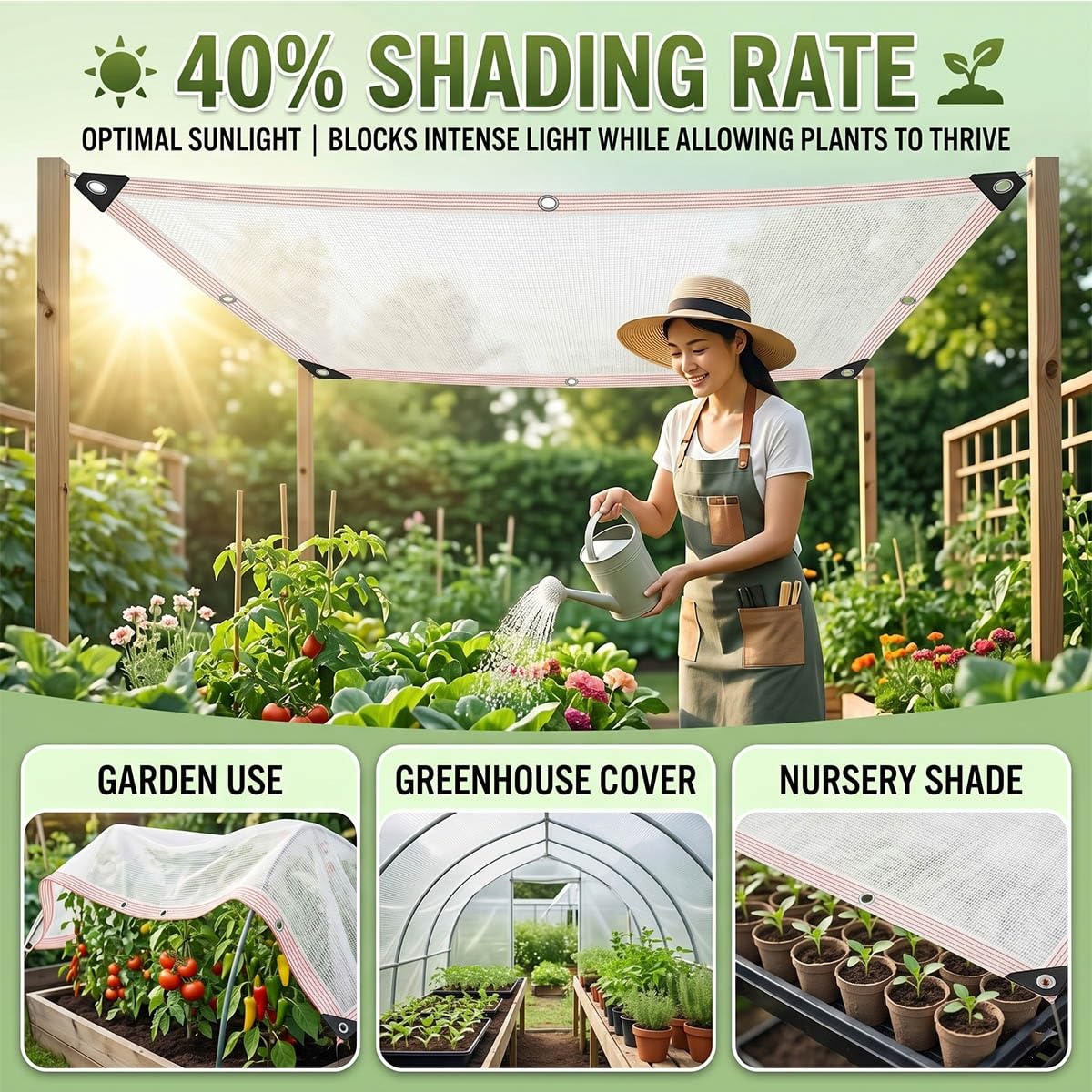 Malla de Sombreo Blanca 40% para Jardín Plantas, Toldo Vela Transpirable Protección UV con Ojales, Red de Sombreado Resistente para Invernadero Terraza Semillero(4x5m)