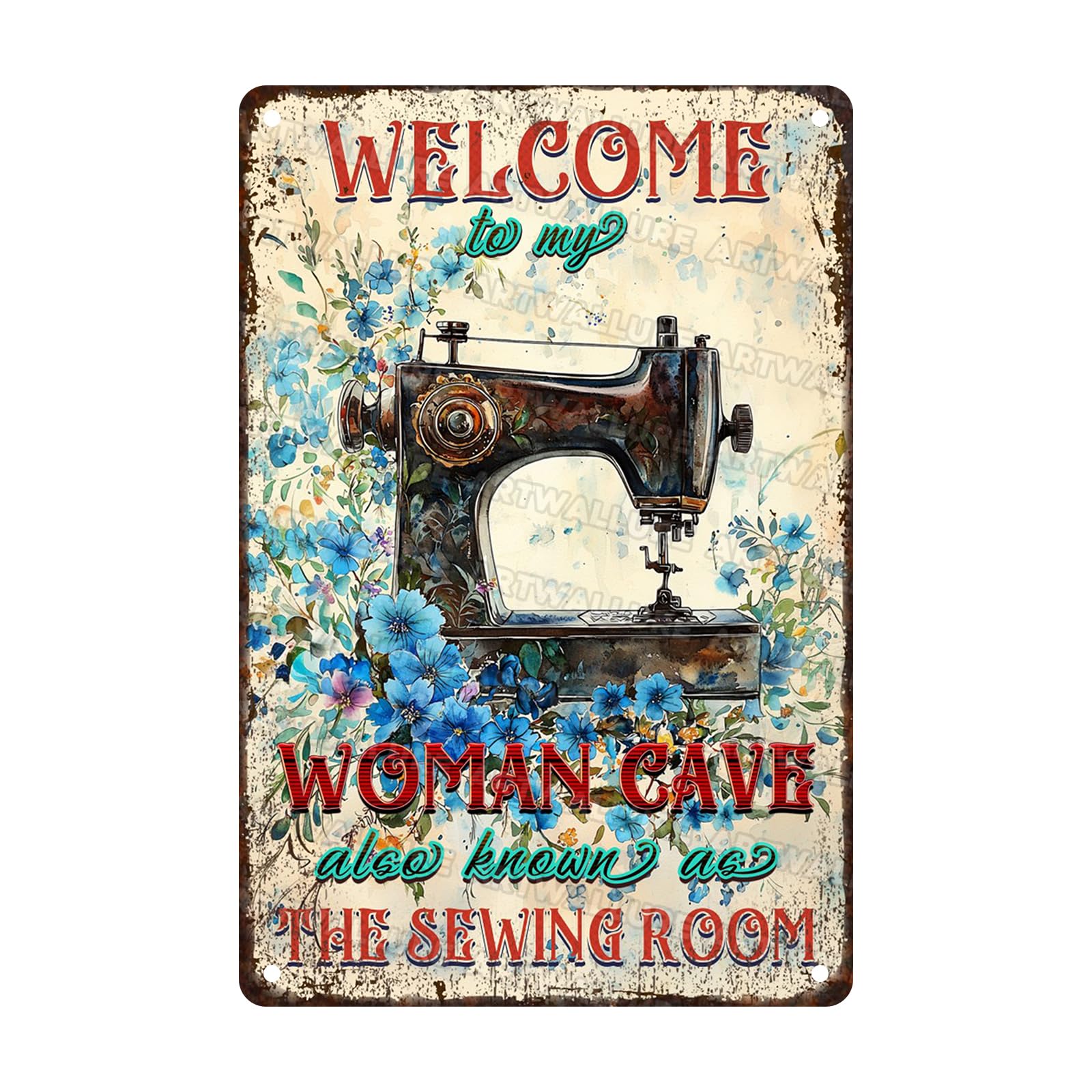Anceky Sign Welcome To My Woman Cave Also Known As The Sewing Room Metal Tin Sign Vintage Wall Decor for Yard Fence Outdoor Window Kitchen 12×8 Inch