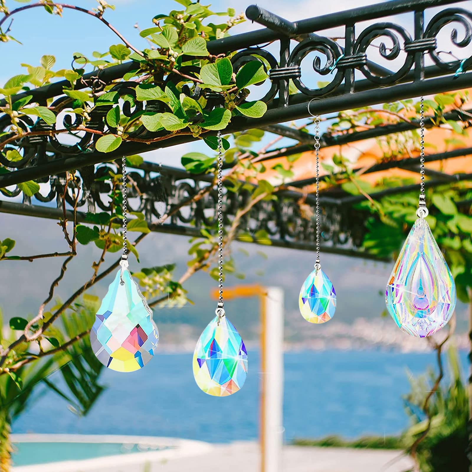WOMHOPE Acchiappasole con cristalli da appendere, arcobaleno, per