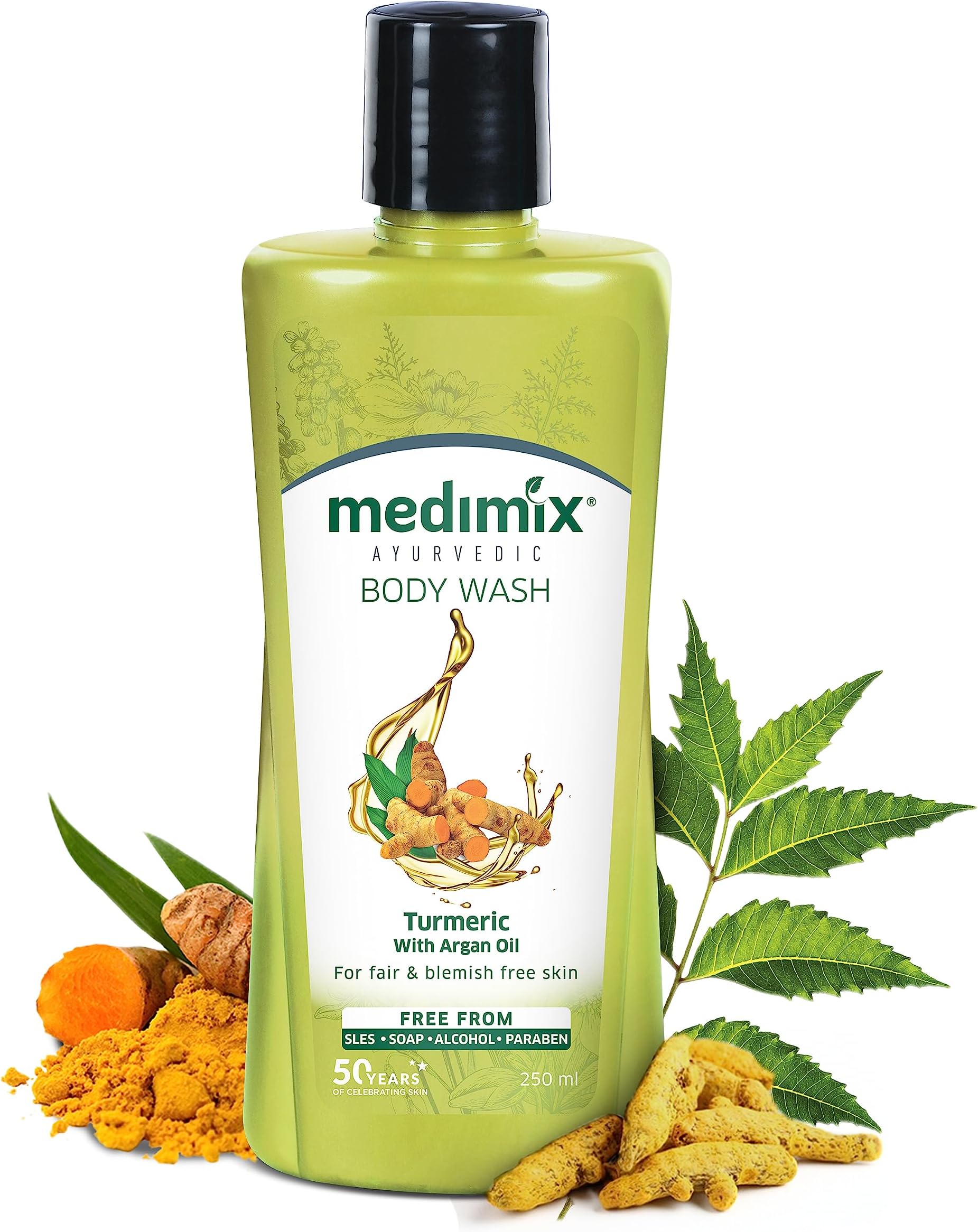 MedimixAyurvedic Body wash, Turmeric & Argan Oil For Radiant, Blemish-Free, & nourished skin 250ml | Vitamin E infused Shower Gel | Herbal | Paraben-free & Sulphate-free