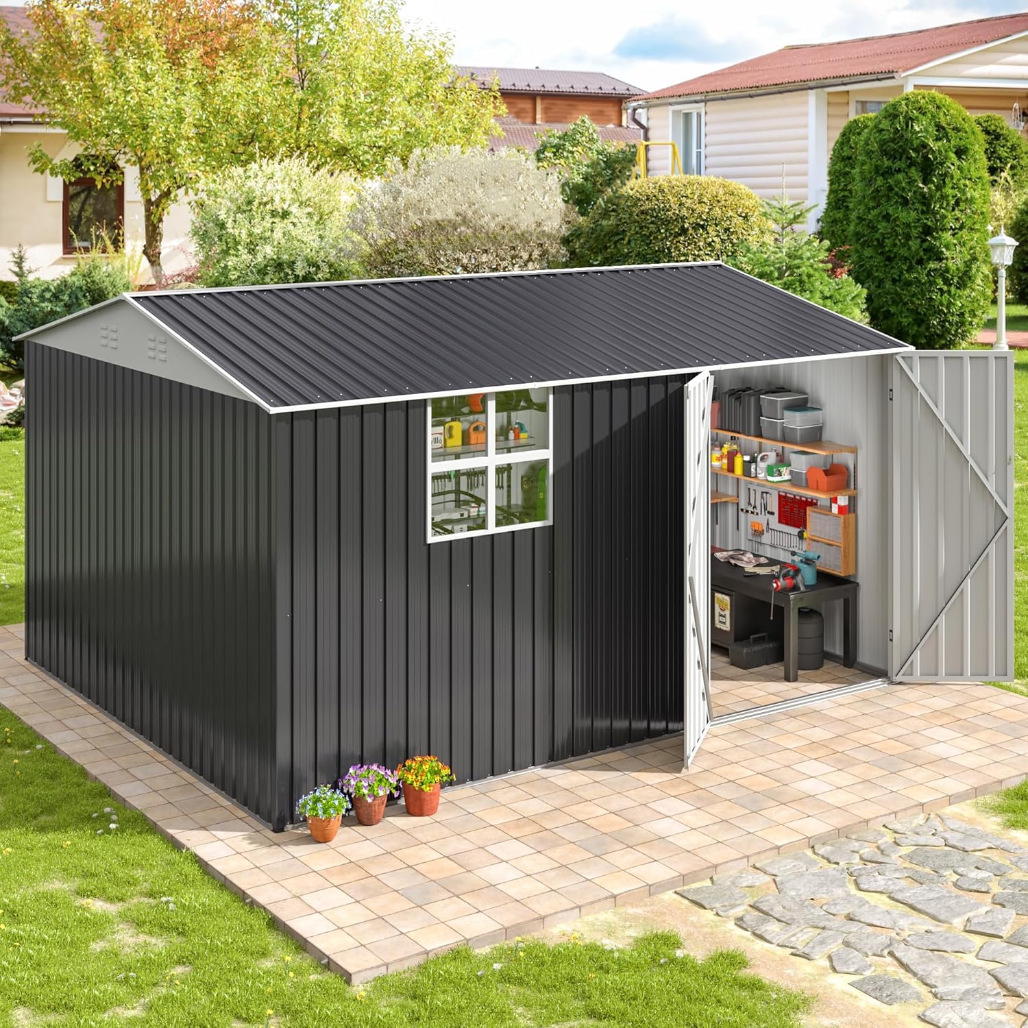 AirWire 12x10 FT Outdoor Metal Storage Shed with Window