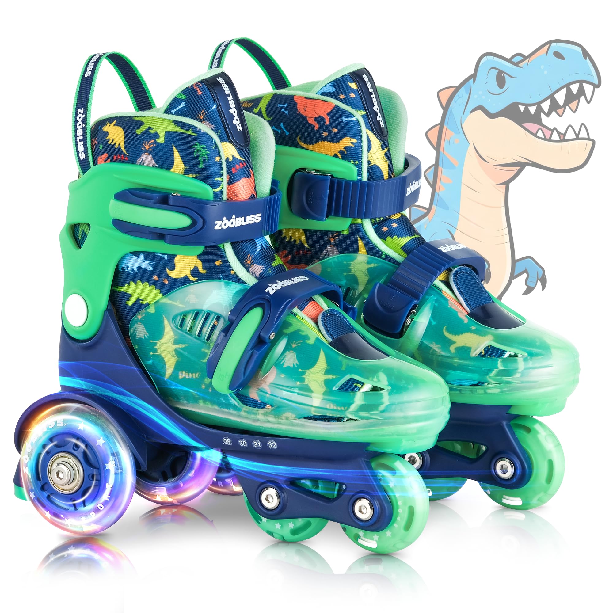 Kids Roller Skates for Beginners - ZOOBLISS Toddler Roller Skates for Boys and Girls Ages 3-7 with Light-Up Wheels & 4 Adjustable Sizes, Tri-Wheel Training Skates for Kids