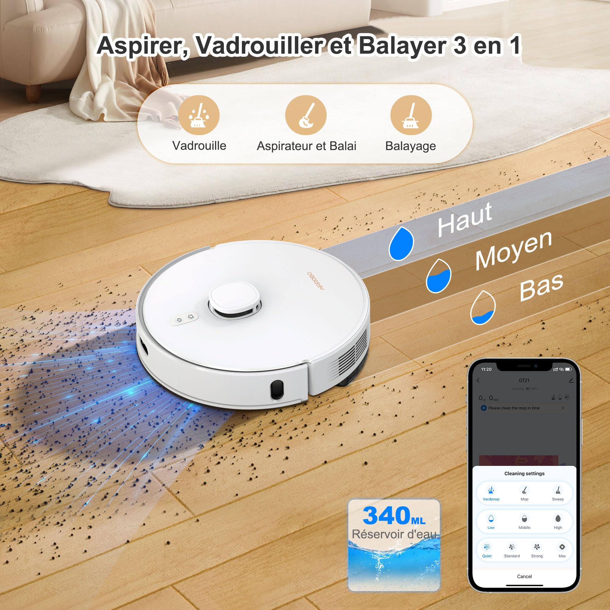 AIRROBO GT21 Robot Aspirateur Laveur avec Station: Robot-Laveur avec Navigation LiDAR |3.5L Automatique Poussièr | Autonomie 180 Minutes | évitement d'obstacles | WiFi/App Control
