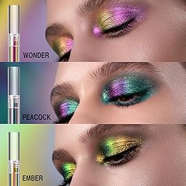 Jolilab Metallic Liquid Chameleon Eyeshadow, Multi-Dimensional Eye Looks, Long-lasting Holographic Glitter Multichrome Eyeshadows Makeup (Peacock+Wonder+Ember)