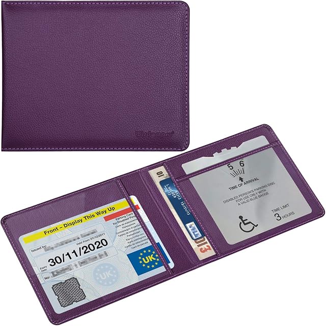 Wisdompro PU Leather Disabled Blue Badge and Timer Holder Wallet Protector Disability Parking Permit Discreet Cover Hologram Safe - Purple
