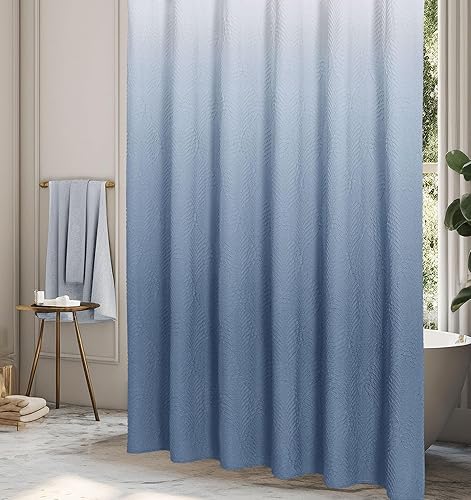 Miniatura 2 de Gibelle Cortina de ducha para baño, cortina de ducha de tela texturizada en relieve 3D, moderno juego de cortina de ducha de tela suave con ganchos,