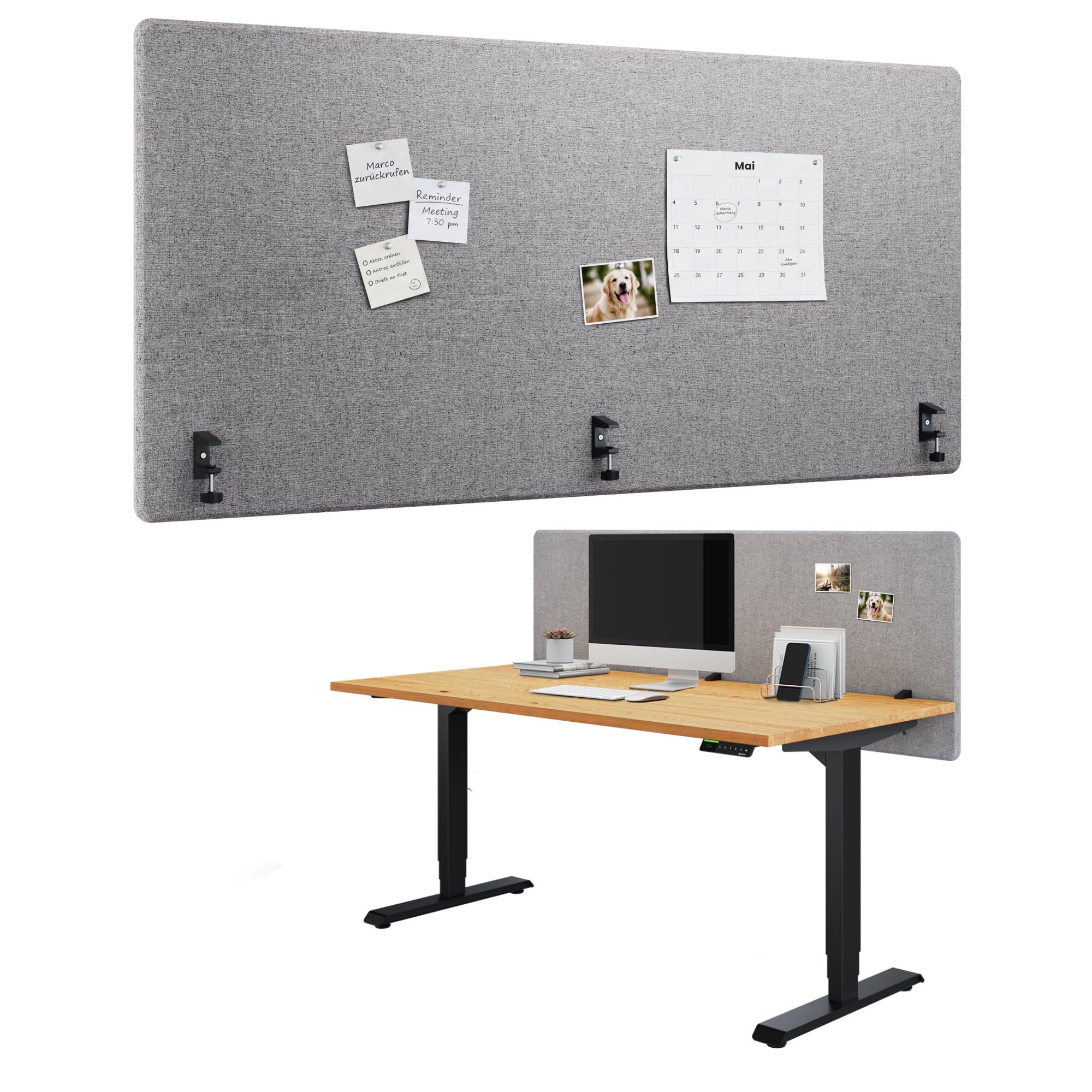 Ergotopia Akustik Trennwand Schreibtisch (180 x 80 x 2,8 cm), Verstellbarer Sichtschutz für Büro | Fokus Tischtrennwand in grau, Schallschutz Raumtrenner mit Klemmen, Schreibtisch Akustikwand