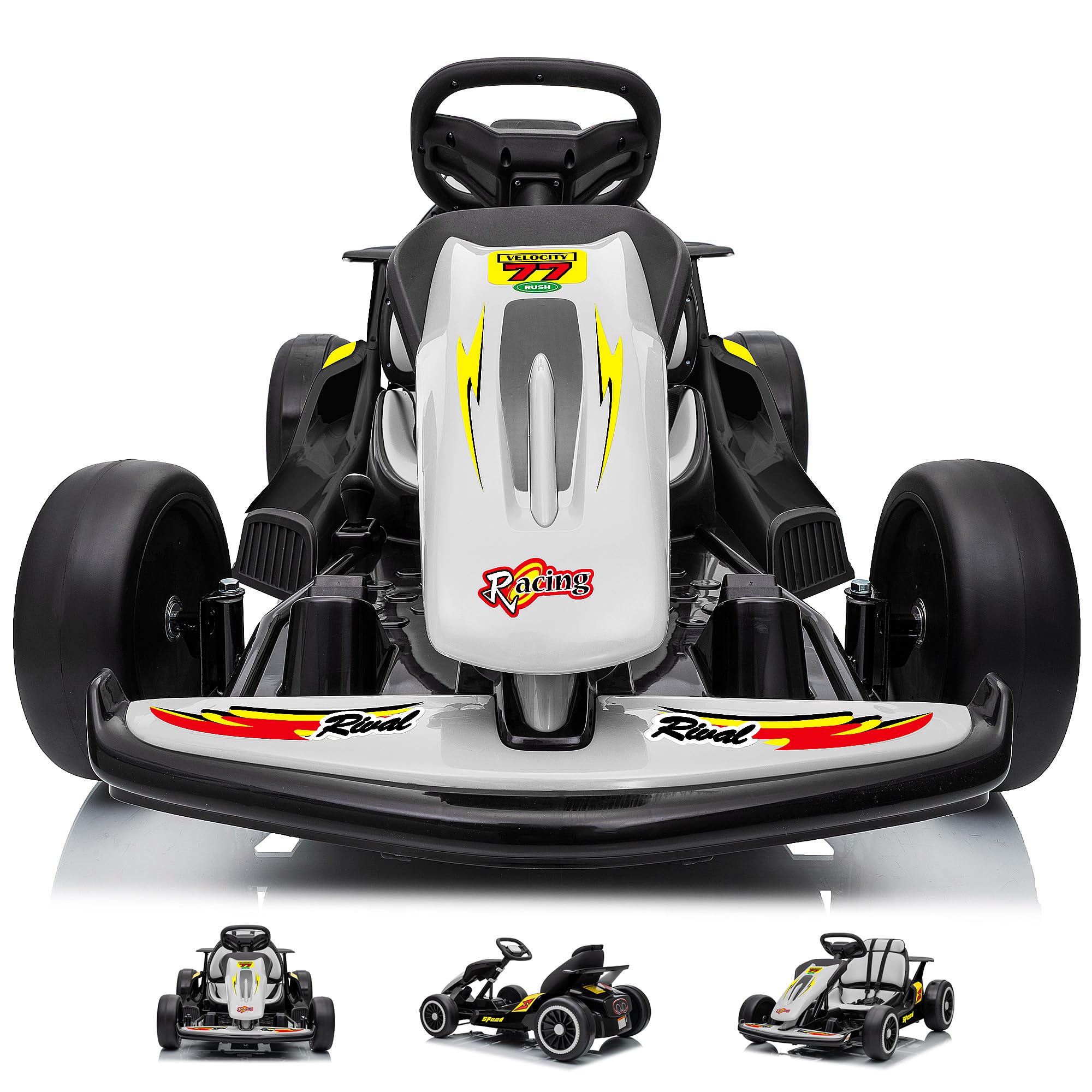 24V Electric Go Kart for Kids, Crazy Drift Cart with 400W Motors, EVA Tires, Max Speed 8.1 MPH, Music, Wireless, Electric Pedal Kart Outdoor Ride on Toy for Kids Ages 6+, Grey