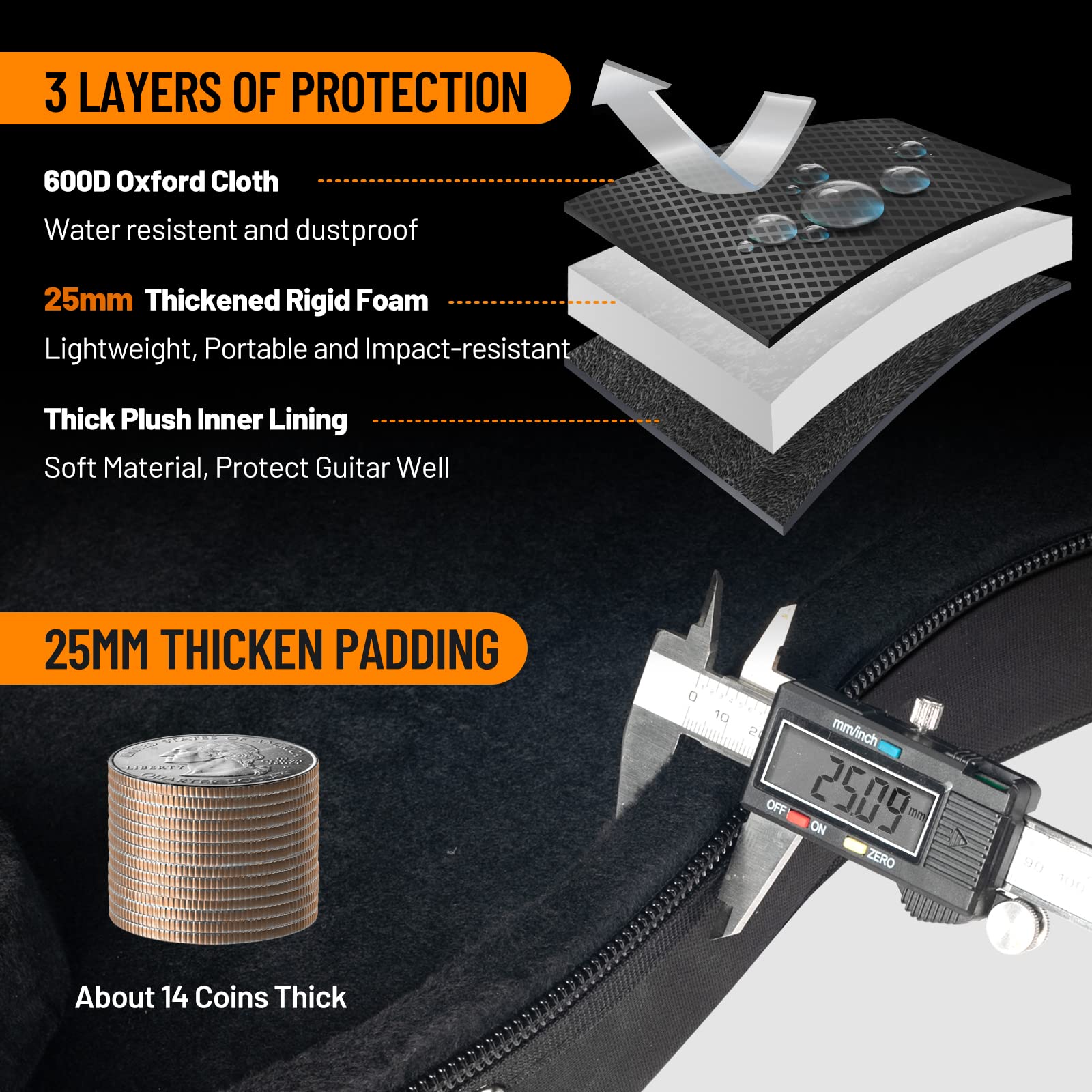 CAHAYA Étui pour Guitare électrique Coque Rigide 25 mm d'épaisseur Compression Antichoc Chute Protection de sécurité Durable Étui léger pour Piano Convient pour Guitare électrique 40 Pouces CY0300