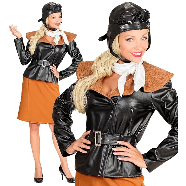 W WIDMANN MILANO Party Fashion - Disfraz de aviadora retro, piloto, chaqueta, falda, bufanda, sombrero…