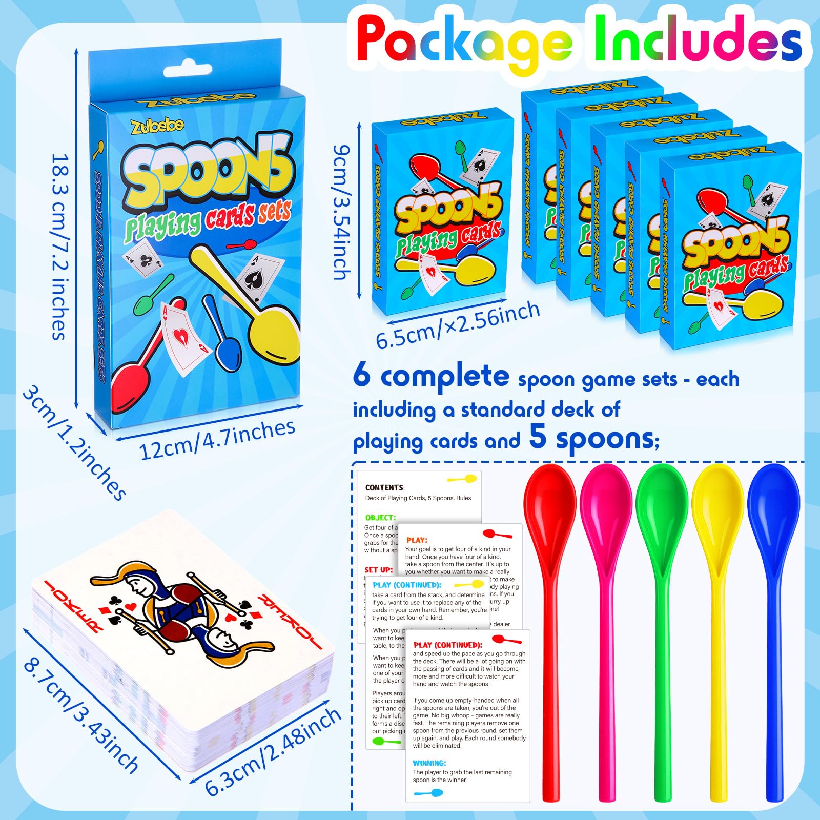 Zubebe Juego de 12 cucharas, cartas gigantes, juegos de cartas clásicos, divertidos juegos de póquer, multijugador para niños y adultos, noche familiar, viajes, reuniones grandes