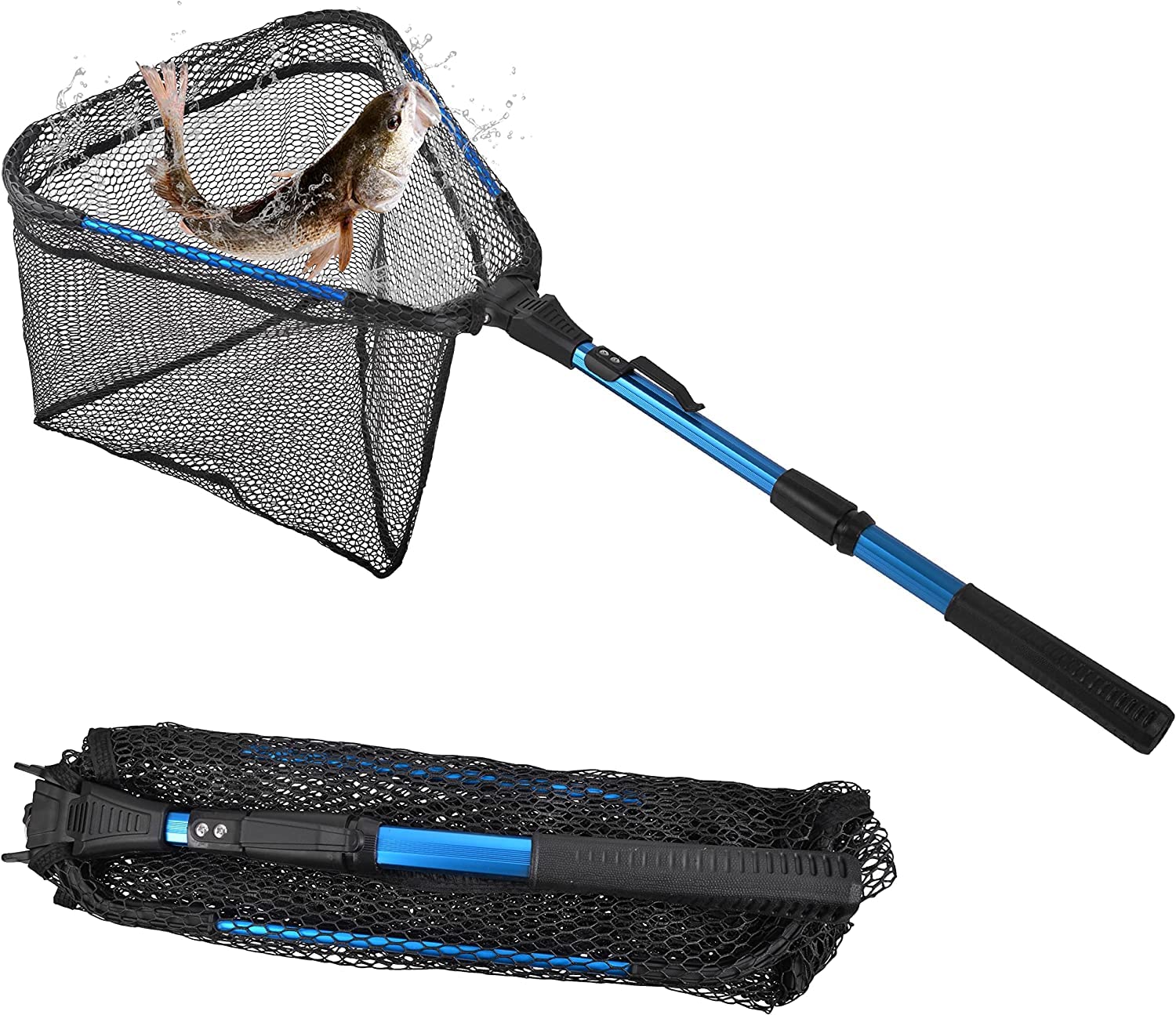 Épuisette télescopique pliable pour pêche en eau douce et salée - Pour kayak, bateau, pêche, bar, brochet, doré doré