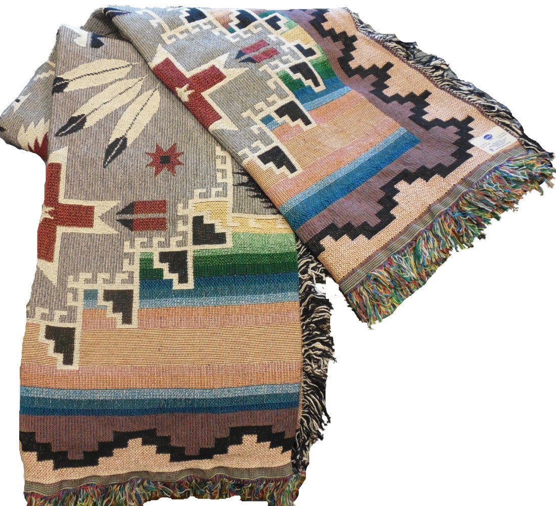 Many Trails Lead West Native American Style Tapestry Throw