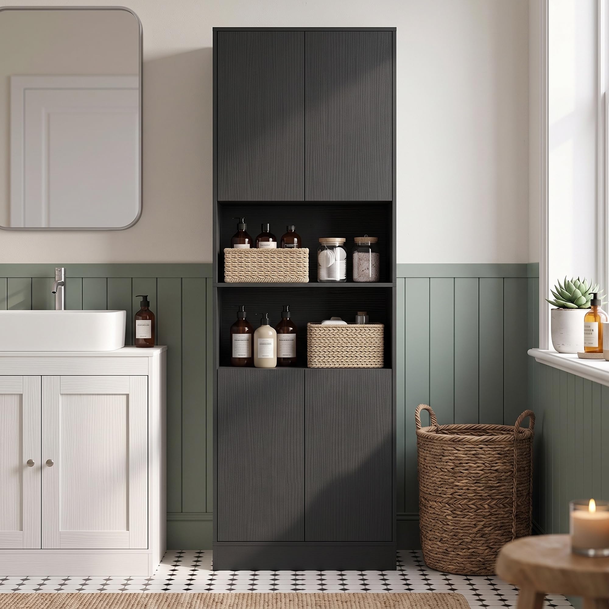HOMCOM Buffet Haut Cuisine Armoire de Cuisine 4 Portes 60x30x170cm Noir
