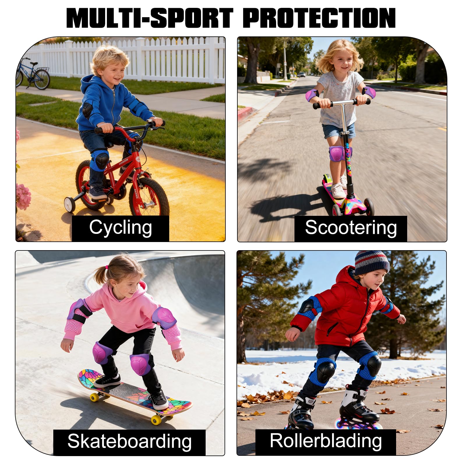 Zorplex Juego de 6 Equipo de Protección Infantil, Set Rodilleras Coderas y Muñequeras, Protecciones Patines Niño, Juego de Protecciones para Ciclismo, Monopatín, Escalada, y Otros Deportes — view 7