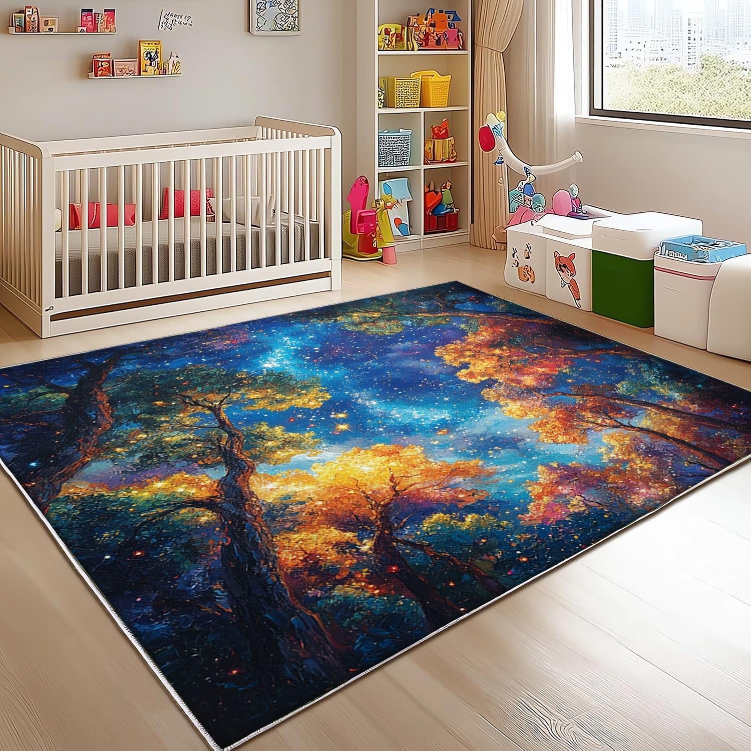 Moderner Maschinenwaschbar Kurzflor Teppich 120x180 cm Weite Sternenhimmel Sterne Super Weich Wohnzimmer Schlafzimmer Teppich MatteBlau TPR Rutschfester Teppiche für Küche, Flur, Esszimmer