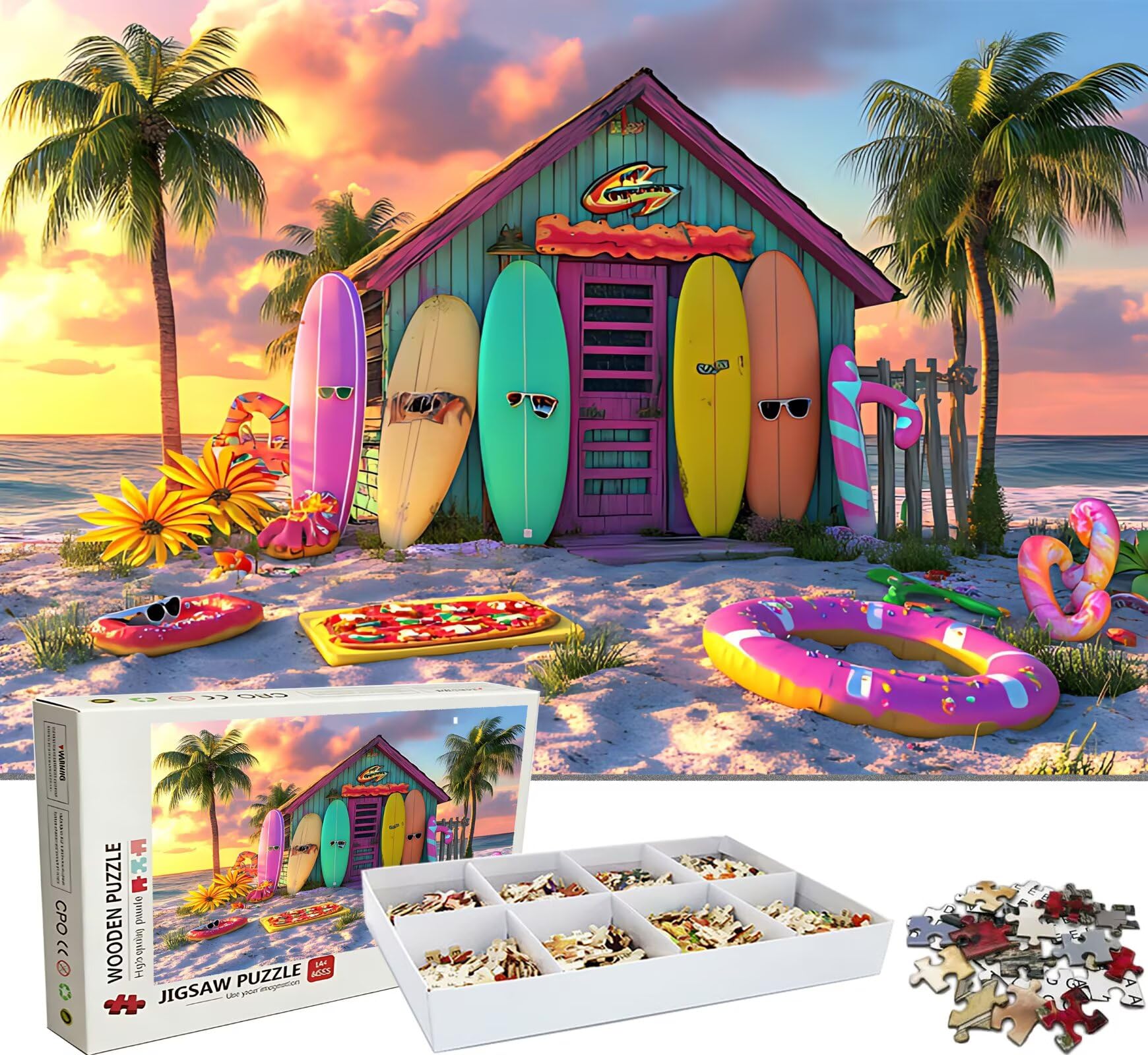 Playa Tabla Surf Puzzle 4000 Piezas Adultos, Rompecabezas con Letras en la Parte Posterior - Piezas Que Encajan Perfectamente, Reto de Concentración, Regalo para Mujer y Decor, 141.5 x 87.5 cm w0-778