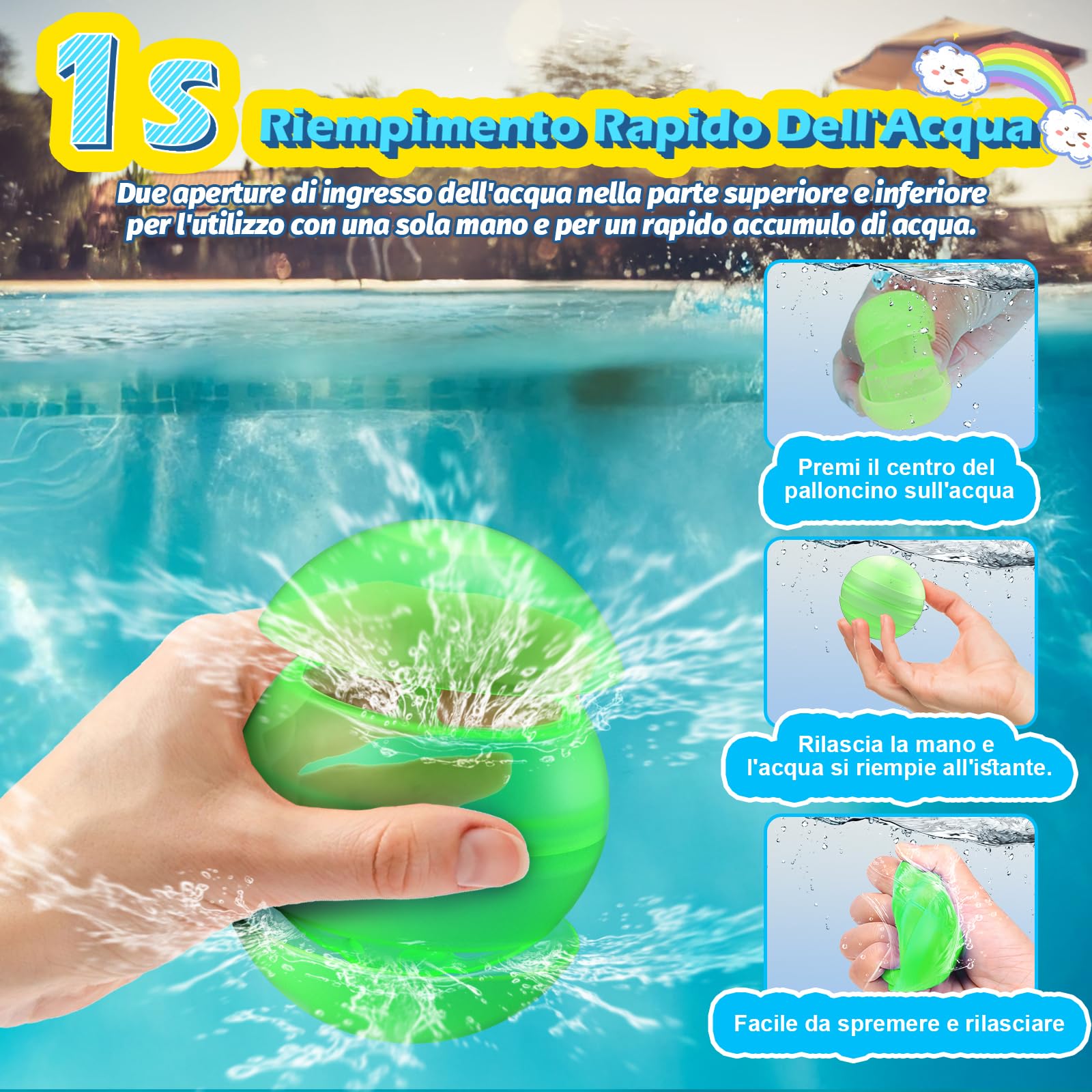 12 Pezzi Palloncini D'acqua Riutilizzabili [Riempimento Rapido Sola Mano] Palline D'acqua Estive All'aperto Giocattoli da Spiaggia per Bambini Dai 3 + / Adulti, Non Magnetici & Più Sicuri