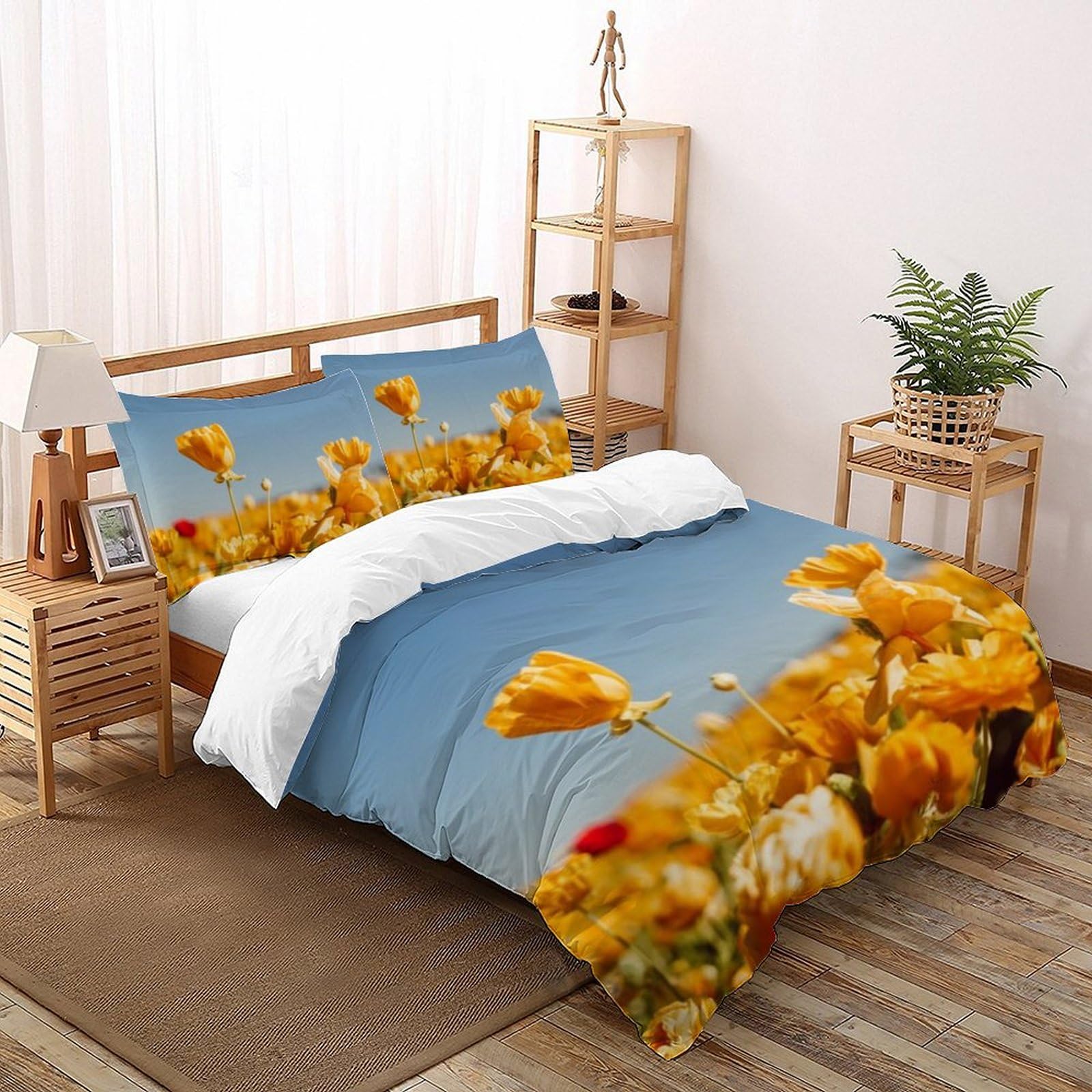 Housse de couette double plantes romantiques microfibre 200x200cm