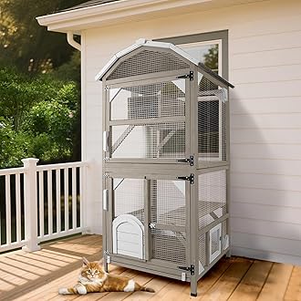 PetsCosset 71" Catio Outdoor Cat Enclosures Cat House Waterproof, Indoor Kitty Patio Cage Condo Attachable Window with 3 Platforms Resting Box