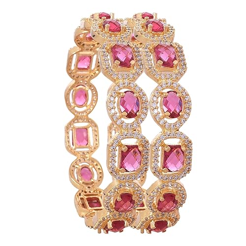Ratnavali Jewels Brass Gold Plated and American Diamond Bangles for Women & Girls