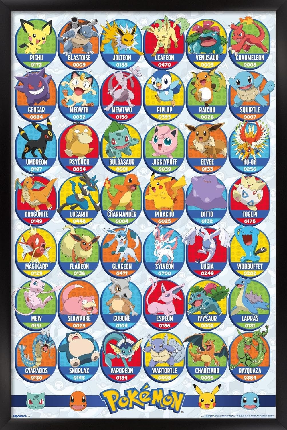 Pokémon: All-Time Favorites - Grid Wall Poster, 34L" x 22.4W", Black Framed Version