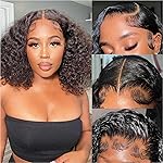 omswet Curly BOB Wig Human Hair 200 Denaity 13x6 HD Lace Front Deep Wave Wigs for Black Women Glueless Wear and Go Pre Plucked Deep Wave Wet and Wavy Glueless Wigs Human Hair Natural Color 12 Inch