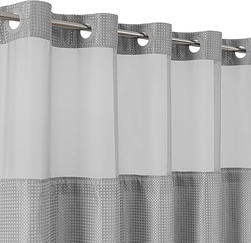Vista 10 de Americanflat 72x75 cortina de ducha sin gancho con patrón de gofre - cortina de ducha larga resistente al agua con panel transparente, forro