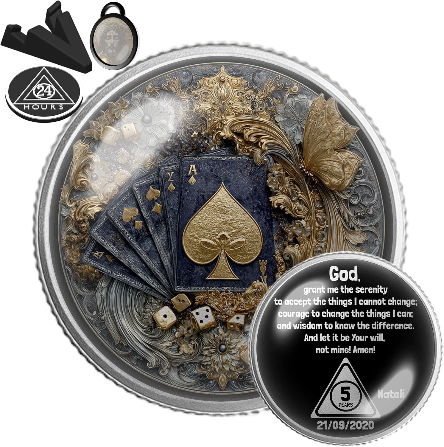 Sobriety Coin | Ace of Spades Design | Personalized AA NA Recovery Token | Custom Name Milestone Sobriety Date | Gold or Silver | Sobriety Chip Gift (Gold)