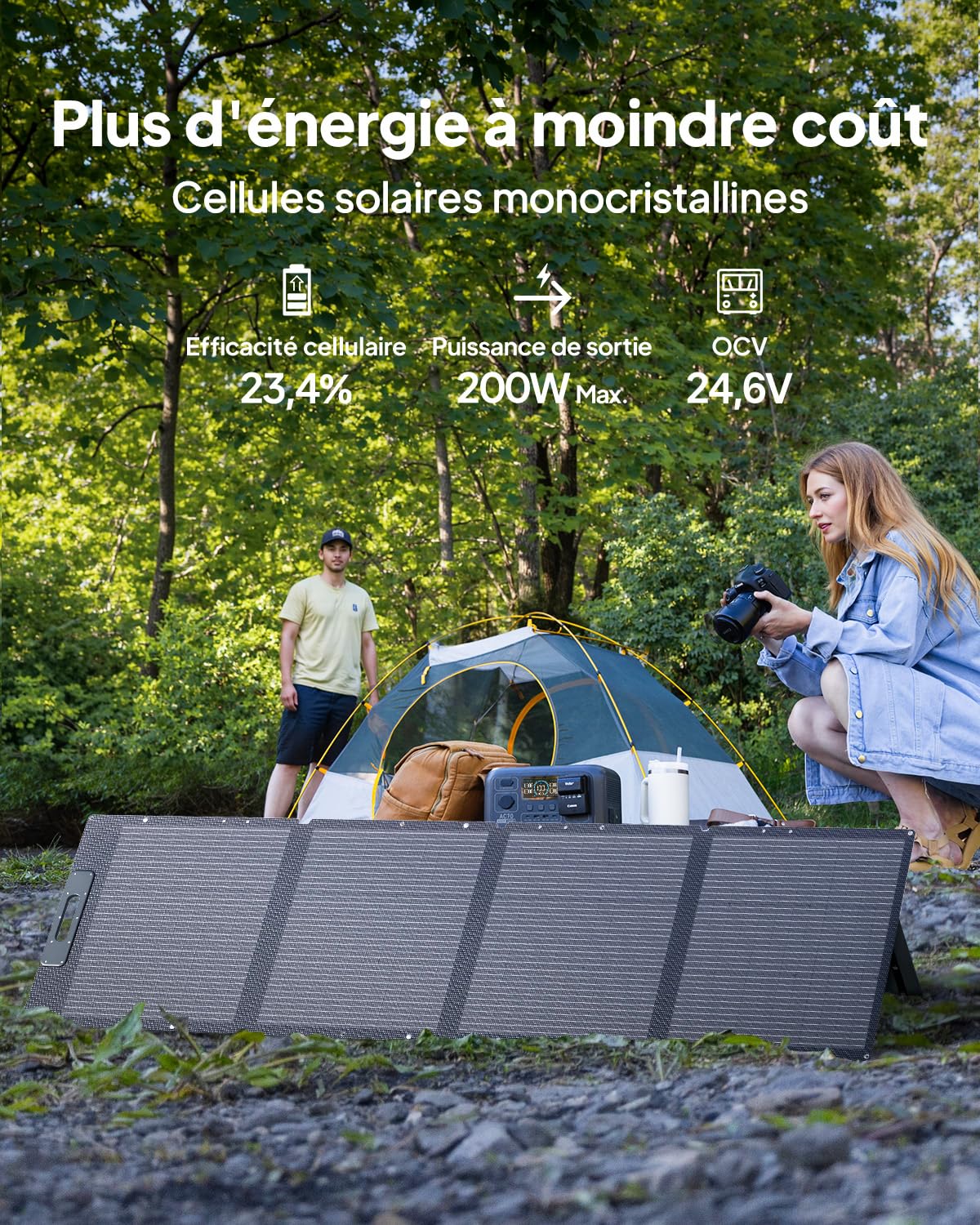 BLUETTI 200W Panneau Solaire pour Station électrique Portable EB3A AC2A AC50B AC70 AC180 AC200L Elite 200 V2 AC300 AC500 B300K, Chargeur Solaire Pliable avec Pied Réglable pour Camping, Domestique | Pliable, pied réglable. Compatible EB3A, AC2A, AC50B, AC