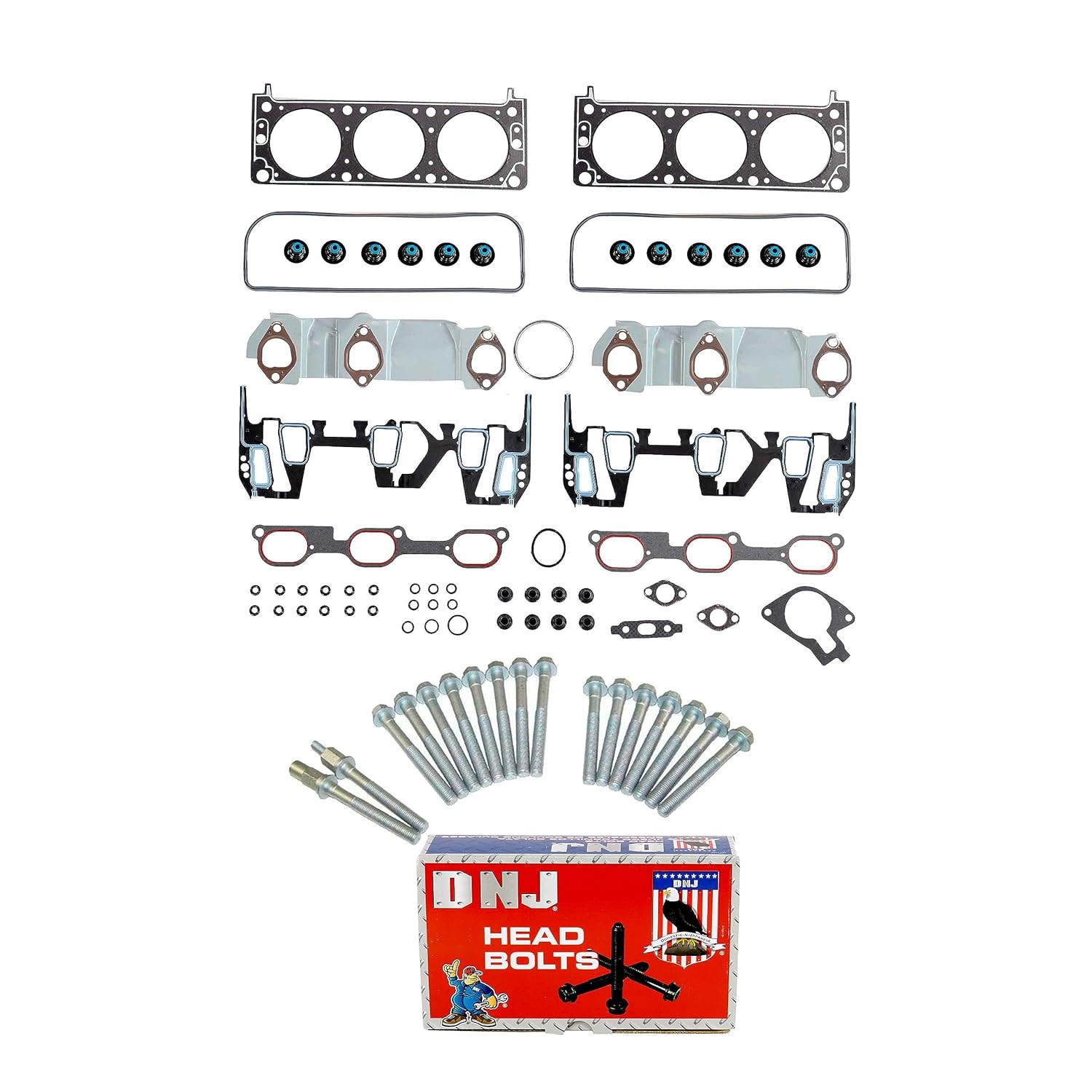DNJ HGB31181 Cylinder Head Gasket Set with Head Bolt Kit for 2000-2003 Buick, Chevrolet, Oldsmobile, Pontiac Aztek, Impala, Montana 3.4L V6 12V OHV 207cid