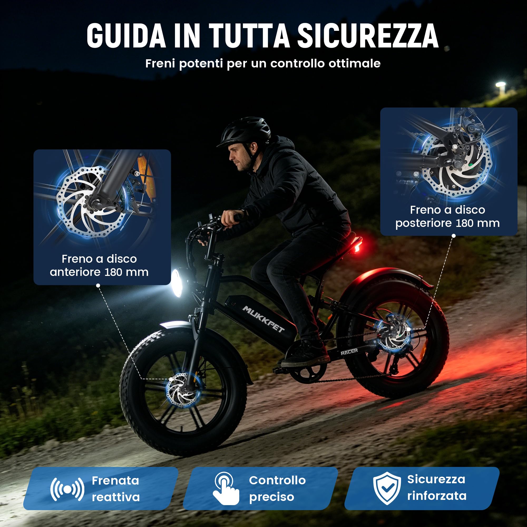 Mukkpet Racer, bicicletta elettrica da 48 V, 18 Ah, autonomia 120 km, bici elettrica per adulti, velocità legale 25 km/h, fuoristrada, doppia sospensione, 7 velocità, 20" x 4.0 per