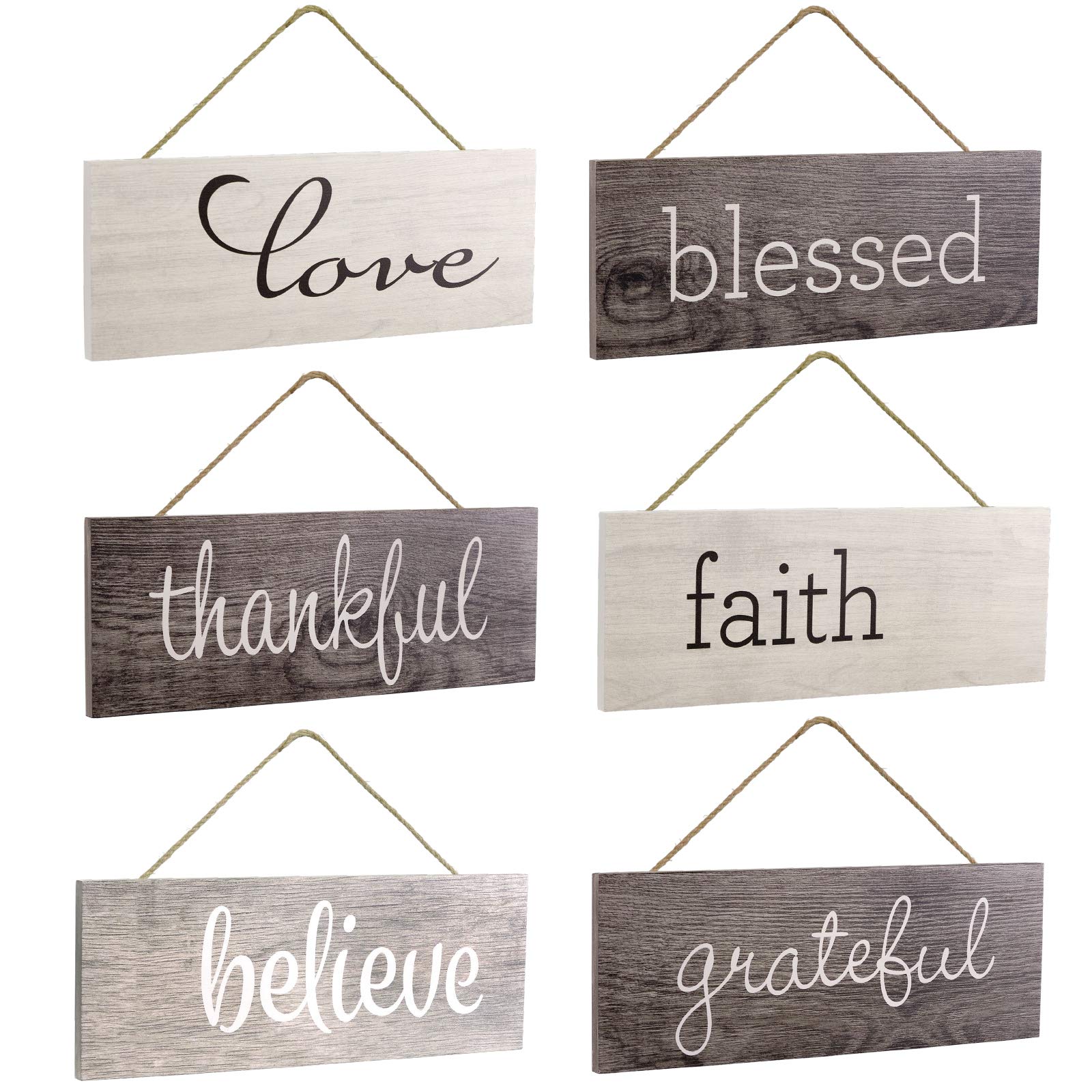 Excello Global Products Hanging Home Decor Sign with Sawtooth Hook and Jute Hanging Rope Grateful Love Believe Thankful