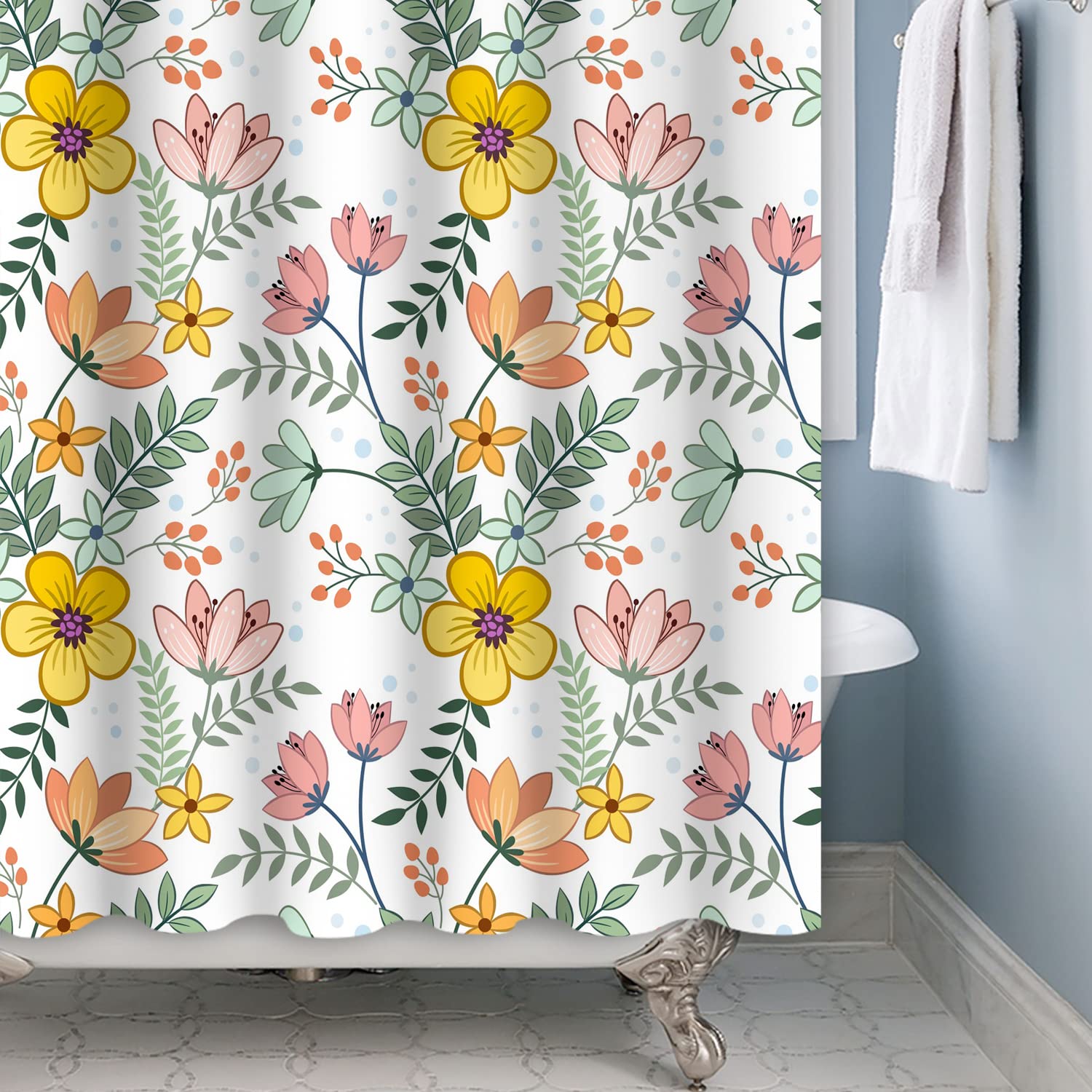 SDOTPMT 90x180cm Rosa Grigio Doccia floreale Tenda Molla Boho Stile vintage Romantico Fioritura fiori Piante Scenario della natura Tenda da bagno per Bagno Vasche da bagno Decorazioni con ganci