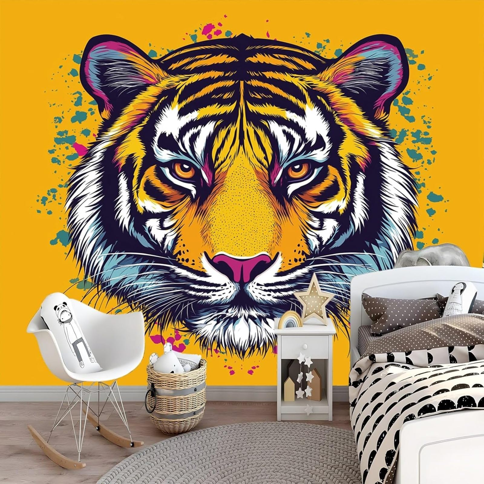 hgjdjhnf Animal Tiger Head Wallpaper Non-woven Wallpaper 3D Effect Modern Wall Mural Living Room Bedroom Wall Decor 350cm x 256cm